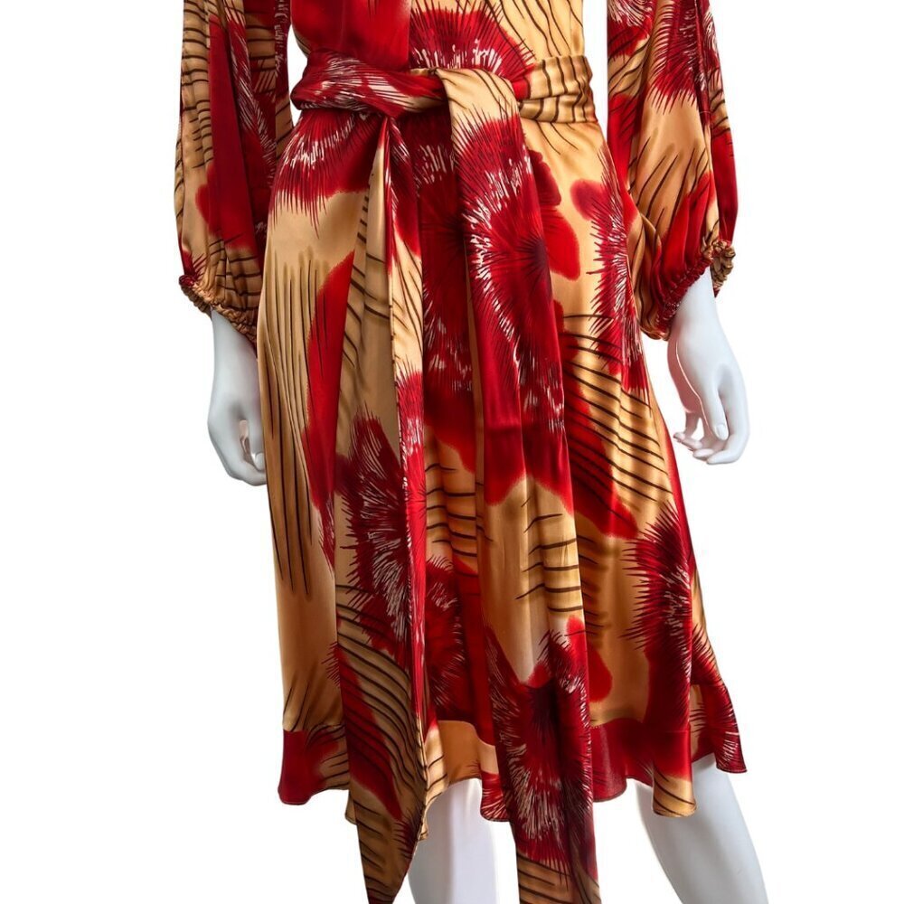 Vintage Tracy Feith Red Printed Silk Dress Size S - Picture 4 of 11